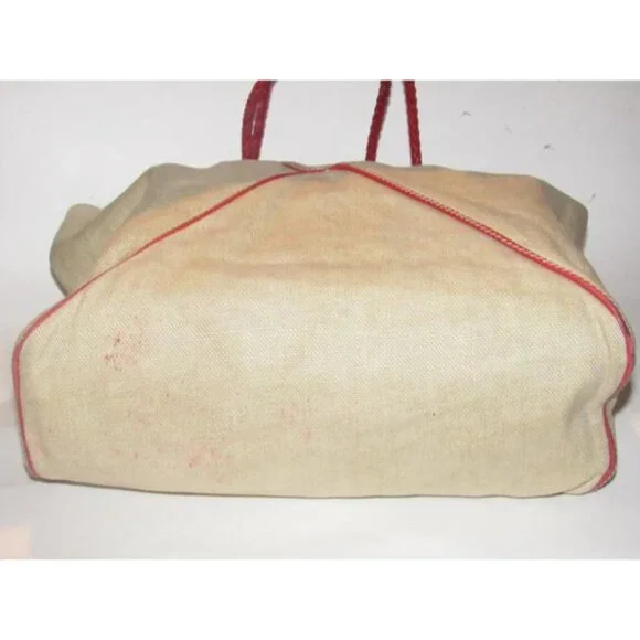 Bottega Veneta Beige BOHO Canvas Fabric With Red Braided Leather